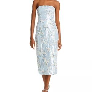 Milly Floral Embroidered Sequin Strapless Dress